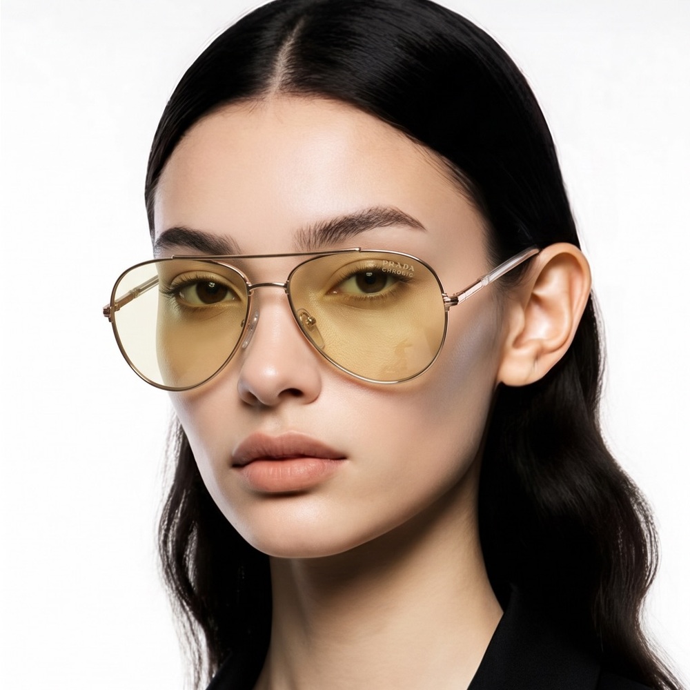 New Authentic PRADA SPR66X – ZVN01F Aviator Sunglasses - Yellow Lenses